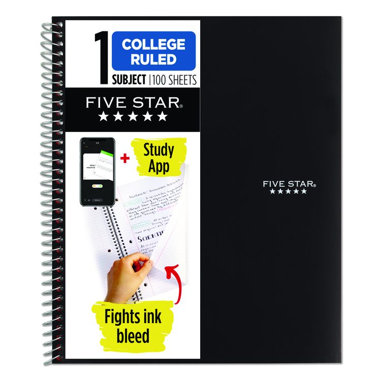 Wirebound Notebook, 1-Subject, Medium/College Rule, Black Cover, (100) 11 x 8.5 Sheets