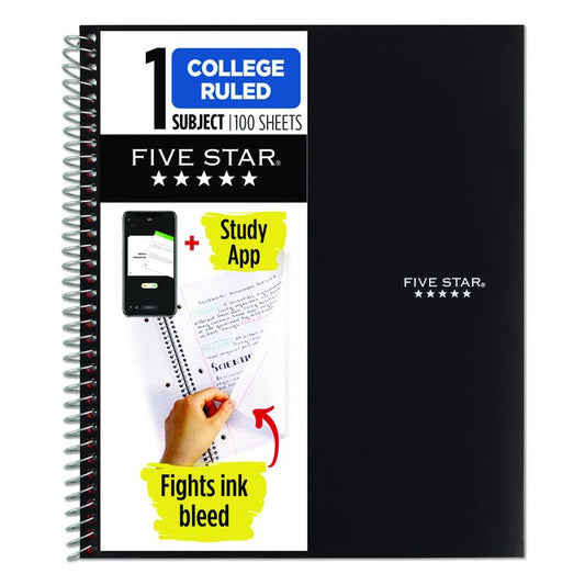 Wirebound Notebook, 1-Subject, Medium/College Rule, Black Cover, (100) 11 x 8.5 Sheets