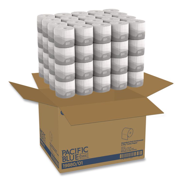 Pacific Blue Basic Bathroom Tissue, Septic Safe, 2-Ply, White, 550 Sheets/Roll, 80 Rolls/Carton
