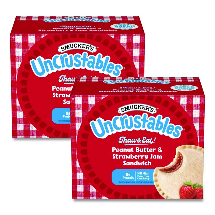 UNCRUSTABLES Peanut Butter and Strawberry Jam, 2 oz, 10/Box, 2 Boxes/Carton
