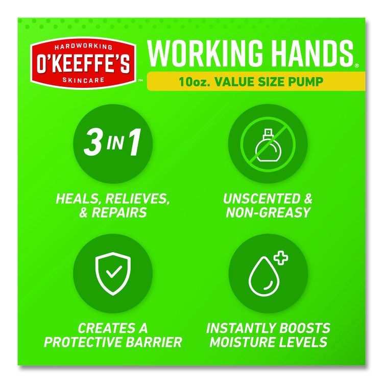 Working Hands Hand Cream, 10 oz Pump Bottle, Unscented, 2/Carton