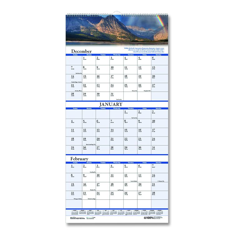 Earthscapes Recycled 3-Month Vertical Wall Calendar, Scenic Landscape Photography, 12.25 x 26, 14-Month: Dec 2025 to Jan 2027