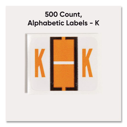 A-Z Color-Coded End Tab Filing Labels, K, 1 x 1.25, White, 500/Roll