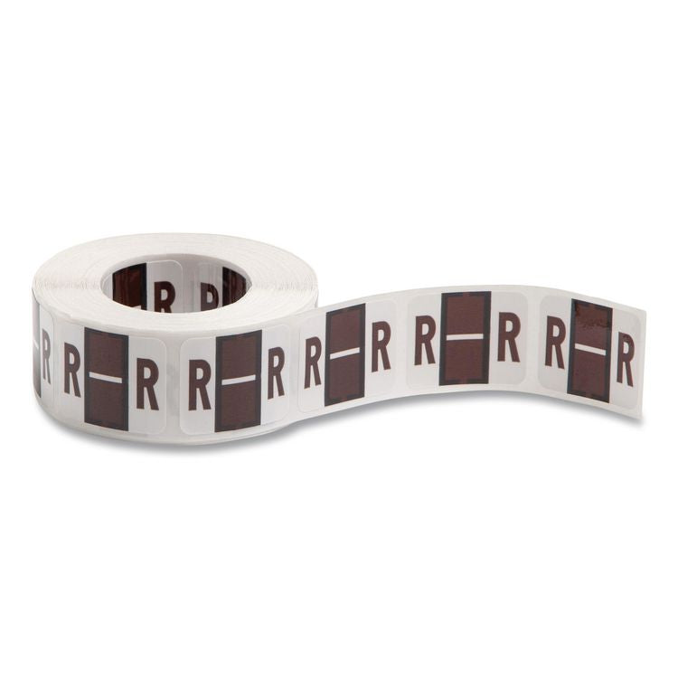 A-Z Color-Coded End Tab Filing Labels, R, 1 x 1.25, White, 500/Roll
