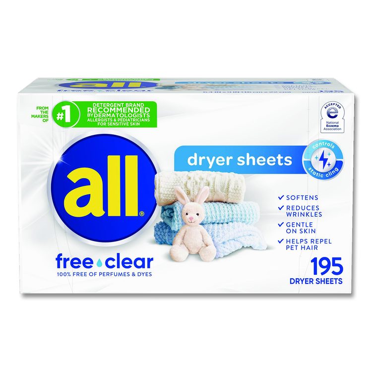 Free Clear Dryer Sheets, Fragrance Free, 195 Sheets/Pack (Each)