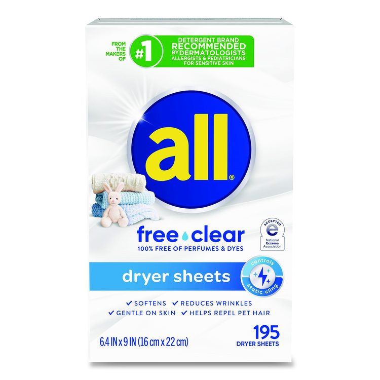 Free Clear Dryer Sheets, Fragrance Free, 195 Sheets/Pack (Each)