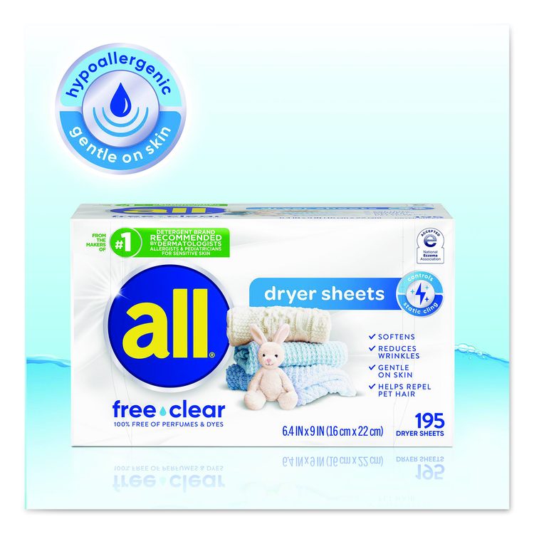 Free Clear Dryer Sheets, Fragrance Free, 195 Sheets/Pack (Each)