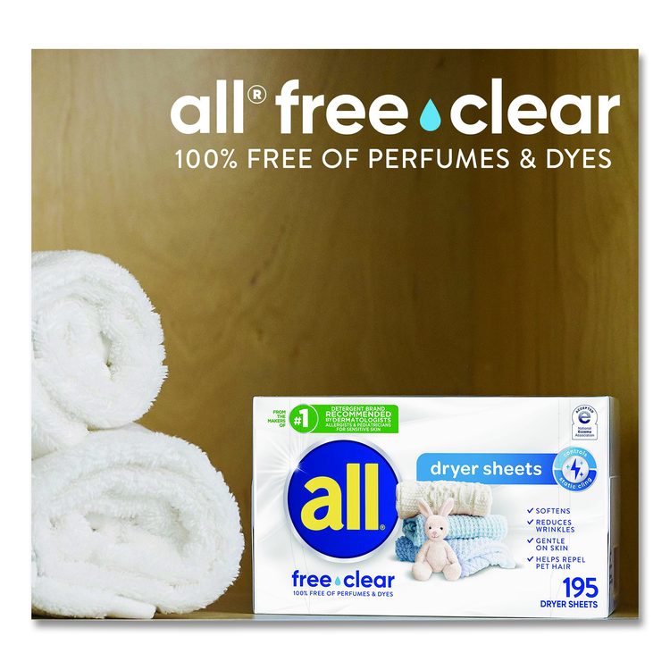 Free Clear Dryer Sheets, Fragrance Free, 195 Sheets/Pack (Each)