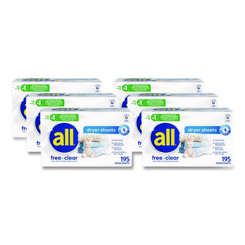 Free Clear Dryer Sheets, Fragrance Free, 195 Sheets/Pack (Each)