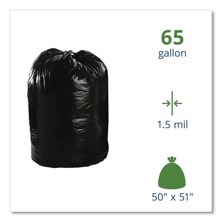 Total Recycled Content Plastic Trash Bags, 65 gal, 1.5 mil, 50" x 51", Black/Brown, 100/Carton