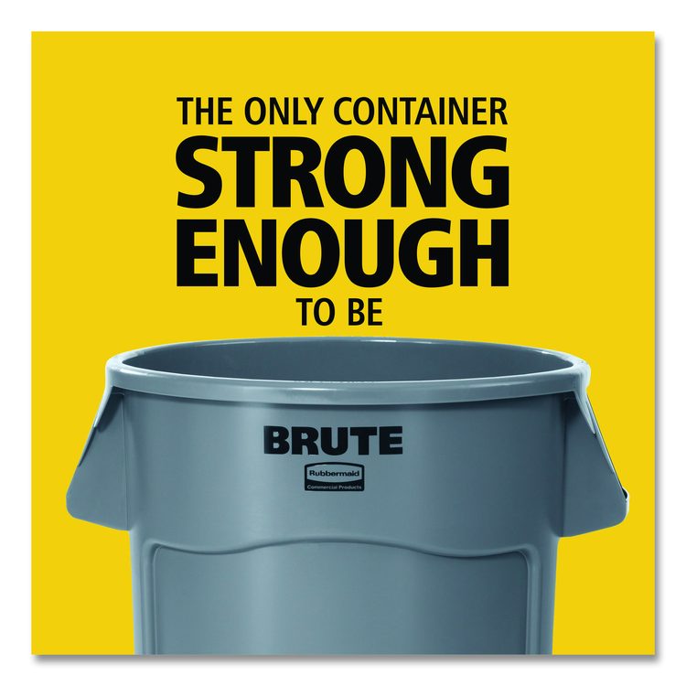 Vented Round Brute Container, 55 gal, Plastic,  Gray