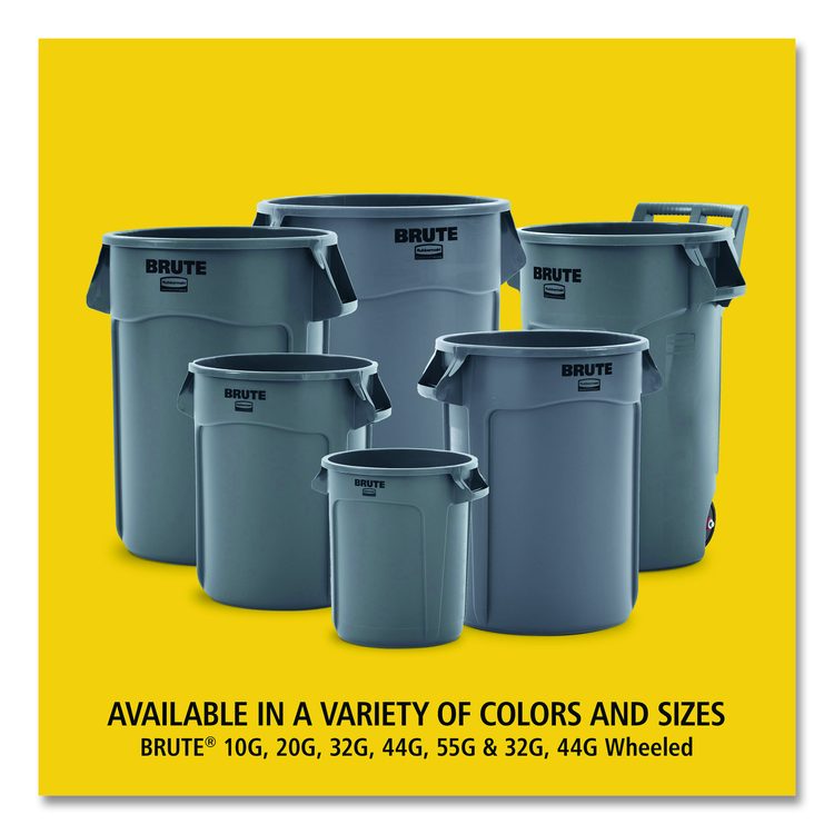 Vented Round Brute Container, 55 gal, Plastic,  Gray