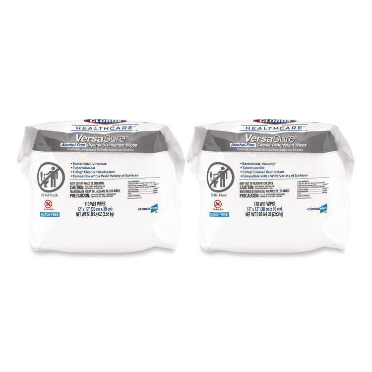VersaSure Cleaner Disinfectant Wipes, Refill, 1-Ply, 12 x 10, Fragranced, White, 110/Pouch, 2 Pouches/Carton