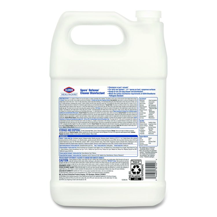 Spore Defense Cleaner Disinfectant, Closed System, Unscented, 1 gal Refill Bottle (Each)