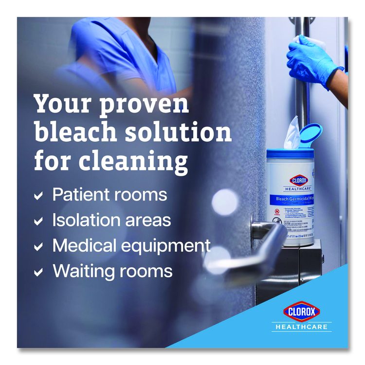 Bleach Germicidal Wipes, 1-Ply, 6.75 x 9, Unscented, White, 70/Canister, 6 Canisters/Carton