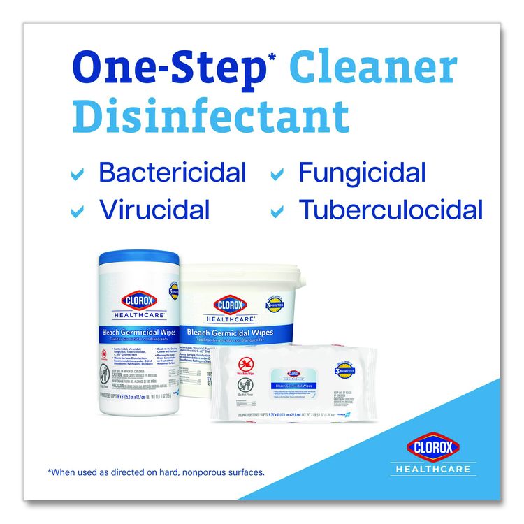 Bleach Germicidal Wipes, 1-Ply, 12 x 12, Unscented, White, 110/Bucket, 2 Buckets/Carton