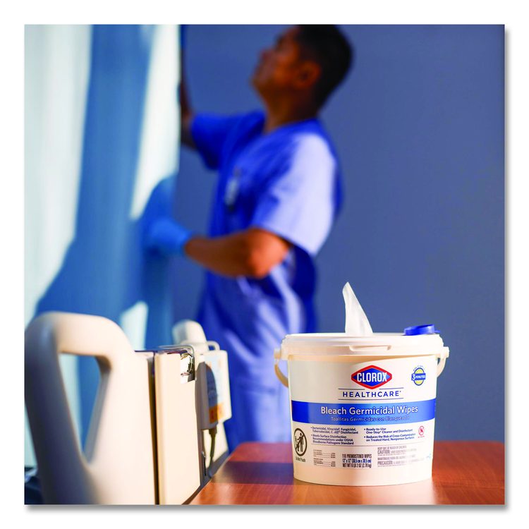 Bleach Germicidal Wipes, 1-Ply, 6 x 5, Unscented, White, 150/Canister, 6 Canisters/Carton