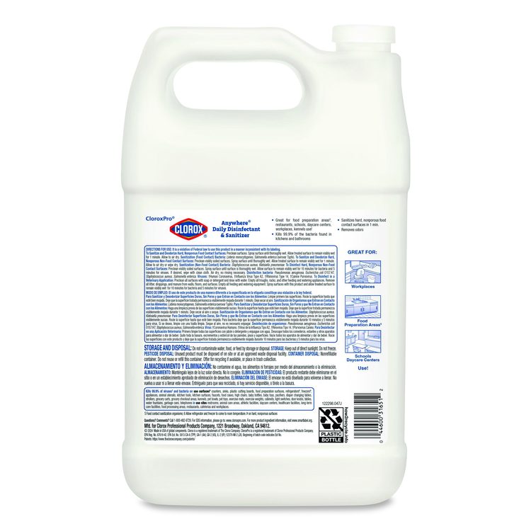 CloroxPro Anywhere Daily Disinfectant and Sanitizer, Unscented, 128 oz Bottle (Each)
