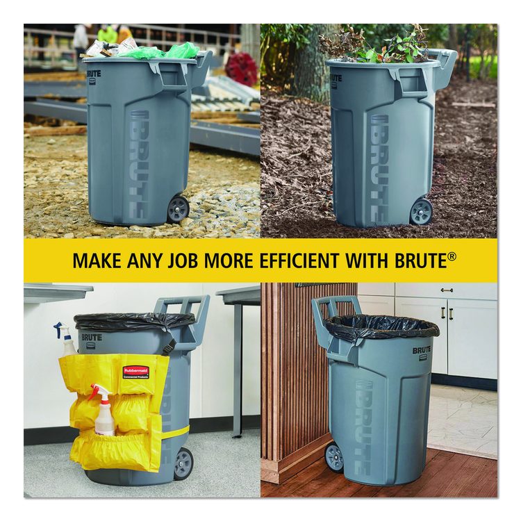Vented Wheeled BRUTE Container, 32 gal, Plastic, Gray