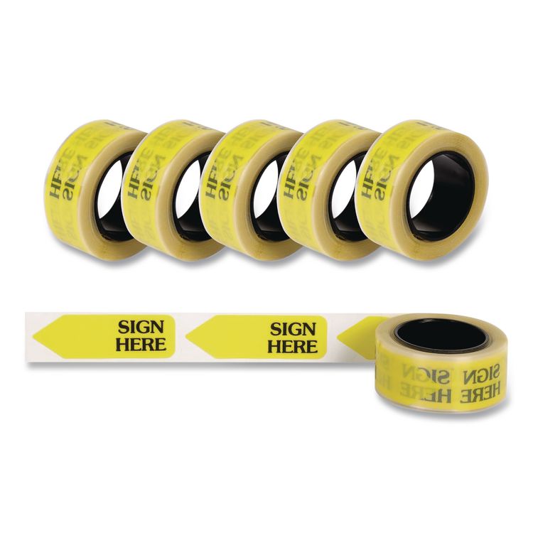 Arrow Message Page Flag Refills, "Sign Here", Yellow, 120 Flags/Roll, 6 Rolls/Box