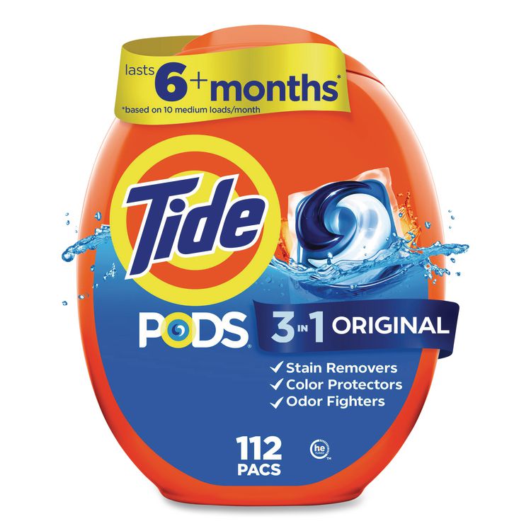 Pods, HE Compatible, Tide Original Scent, 85 oz, 112 Pods/Tub, 4 Tubs/Carton