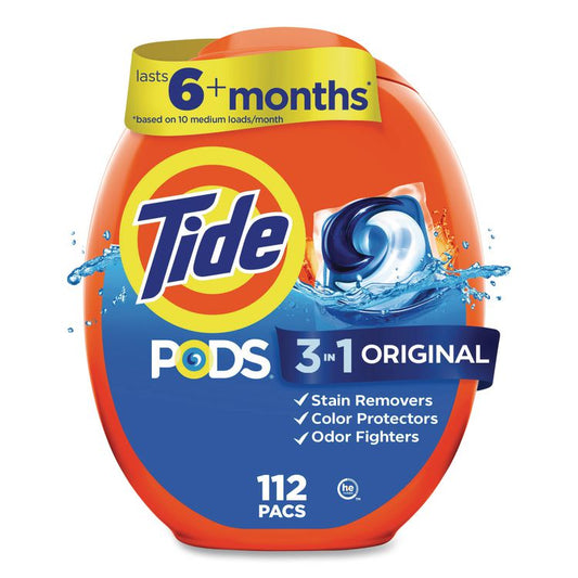 Pods, HE Compatible, Tide Original Scent, 85 oz, 112 Pods/Tub, 4 Tubs/Carton