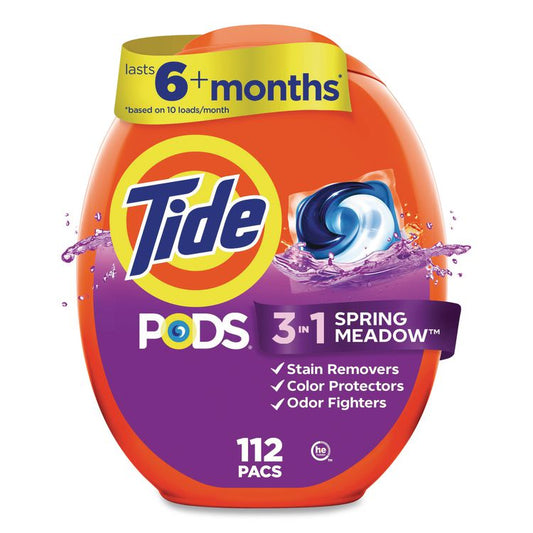 Pods, HE Compatible, Spring Meadow Scent, 85 oz, 112 Pods/Tub, 4 Tubs/Carton