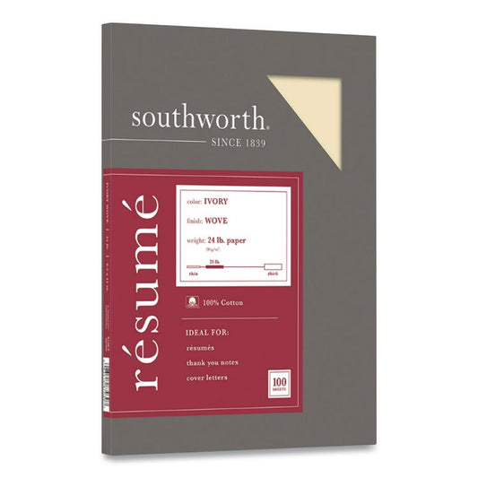 100% Cotton Resume Paper, 24 lb Bond Weight, 8.5 x 11, Ivory, 100/Pack