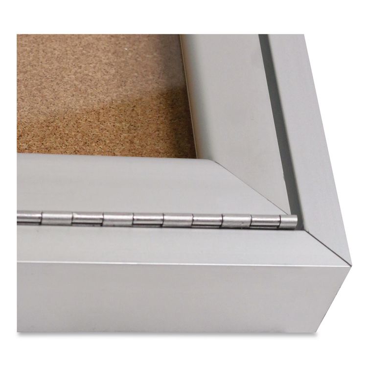1 Door Enclosed Natural Cork Bulletin Board with Satin Frame, 18" x 24", Tan Surface, Satin Aluminum Frame
