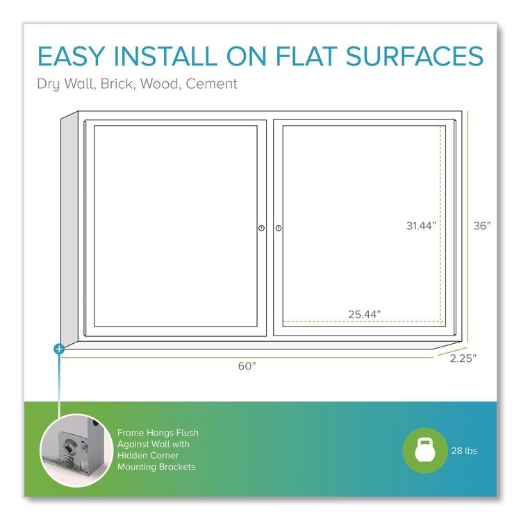 2 Door Enclosed Natural Cork Bulletin Board with Satin Frame, 60" x 36", Tan Surface, Satin Aluminum Frame
