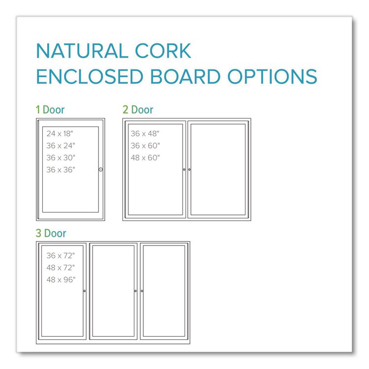 2 Door Enclosed Natural Cork Bulletin Board with Satin Frame, 60" x 36", Tan Surface, Satin Aluminum Frame