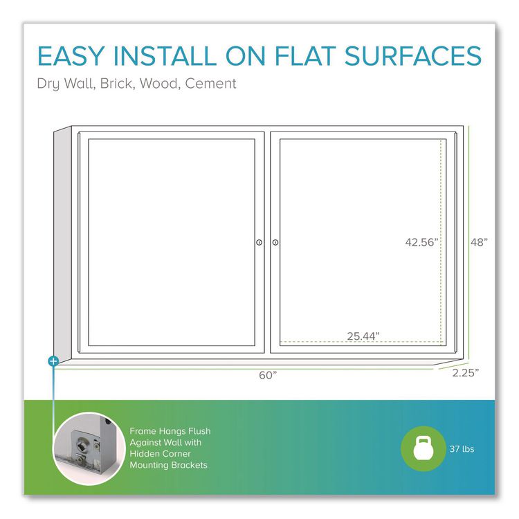 2 Door Enclosed Natural Cork Bulletin Board with Satin Frame, 60" x 48", Tan Surface, Satin Aluminum Frame