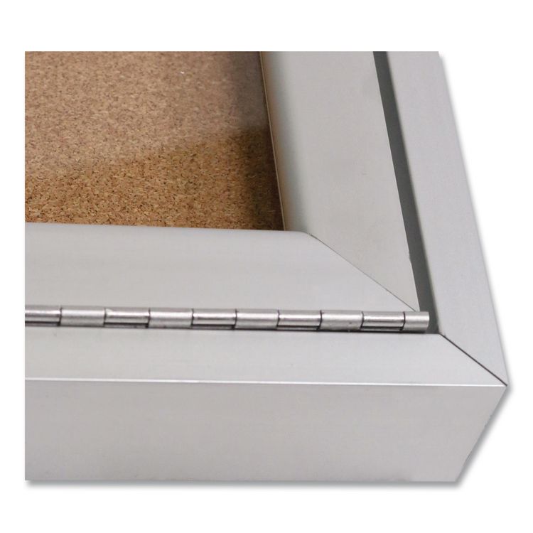 2 Door Enclosed Natural Cork Bulletin Board with Satin Frame, 60" x 48", Tan Surface, Satin Aluminum Frame