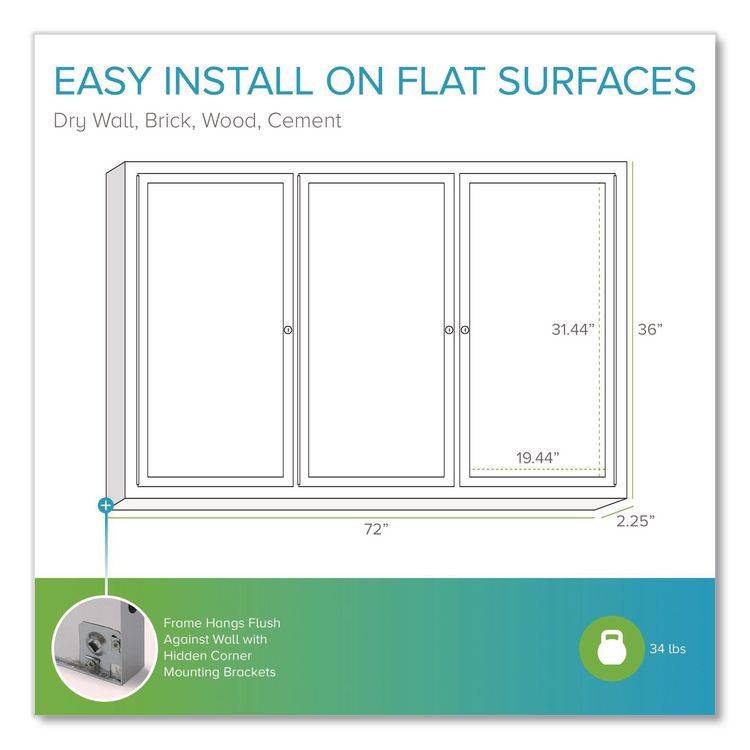 2 Door Enclosed Natural Cork Bulletin Board with Satin Frame, 72" x 36", Tan Surface, Satin Aluminum Frame