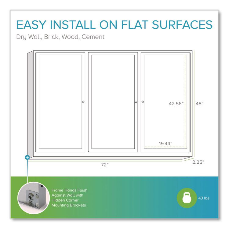 3 Door Enclosed Natural Cork Bulletin Board with Satin Frame, 72" x 48", Tan Surface, Satin Aluminum Frame