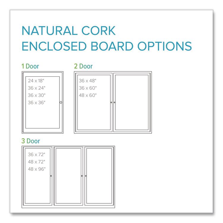 3 Door Enclosed Natural Cork Bulletin Board with Satin Frame, 96" x 48", Tan Surface, Satin Aluminum Frame