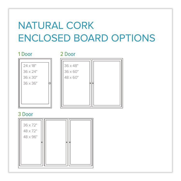 1 Door Enclosed Natural Cork Bulletin Board with Satin Frame, 18" x 24", Tan Surface, Satin Aluminum Frame