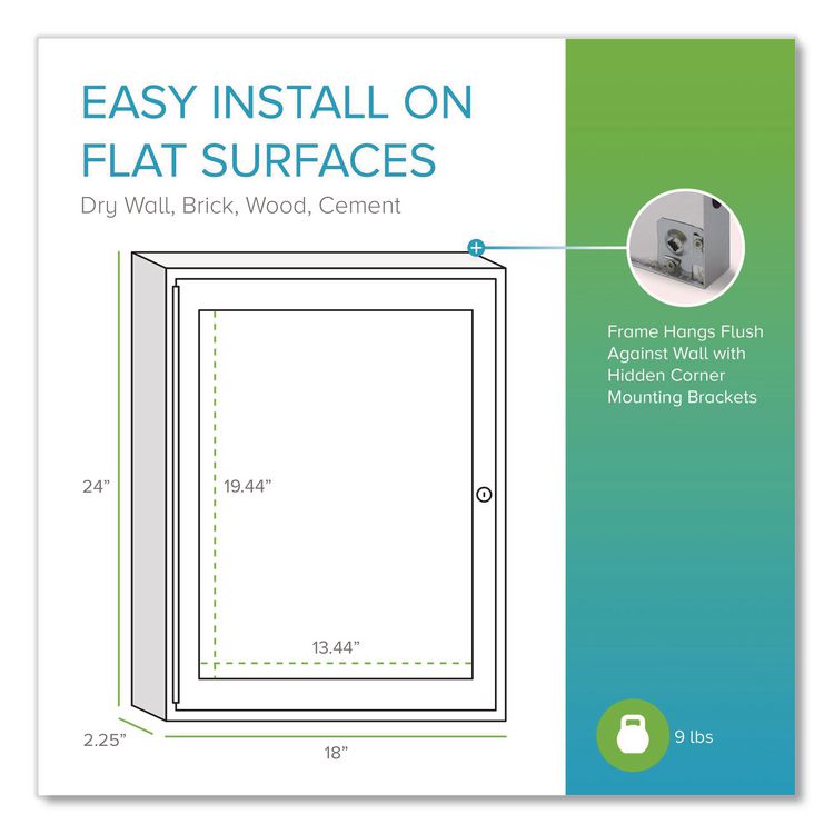 1 Door Enclosed Vinyl Bulletin Board with Satin Frame, 18" x 24", Silver Surface, Satin Aluminum Frame