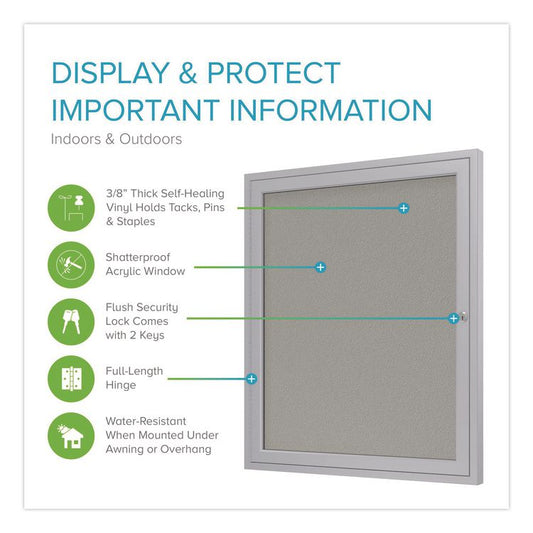 1 Door Enclosed Vinyl Bulletin Board with Satin Frame, 30" x 36", Silver Surface, Satin Aluminum Frame