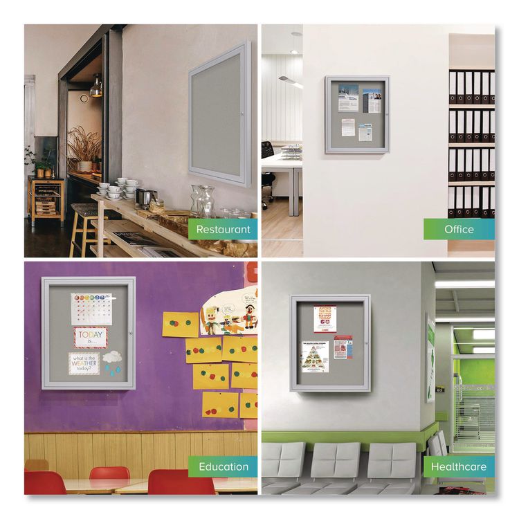 1 Door Enclosed Vinyl Bulletin Board with Satin Frame, 18" x 24", Silver Surface, Satin Aluminum Frame