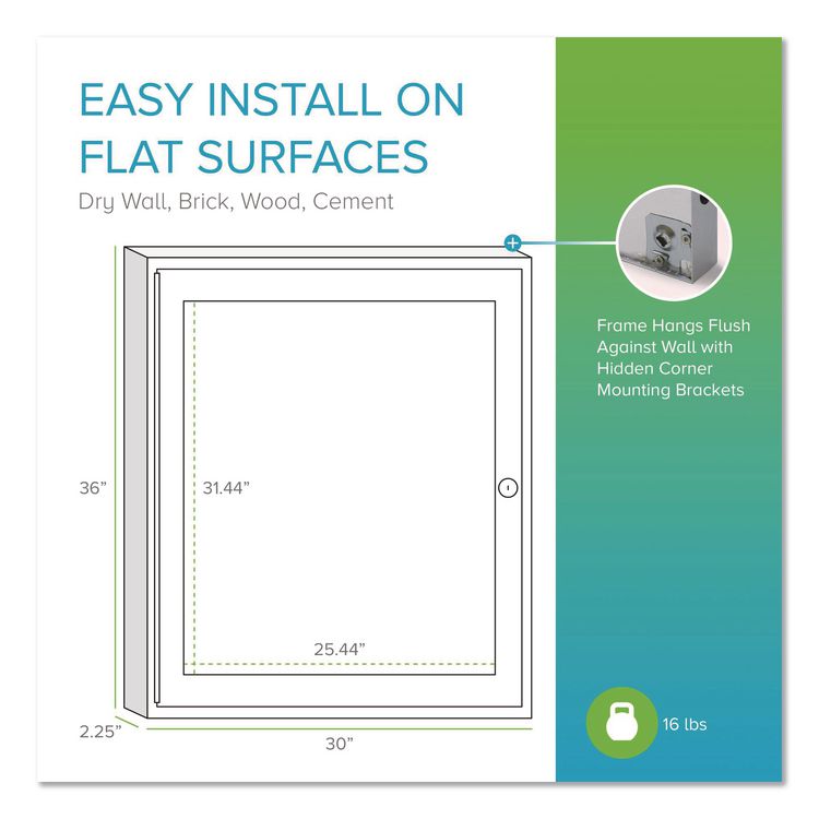 1 Door Enclosed Vinyl Bulletin Board with Satin Frame, 30" x 36", Silver Surface, Satin Aluminum Frame