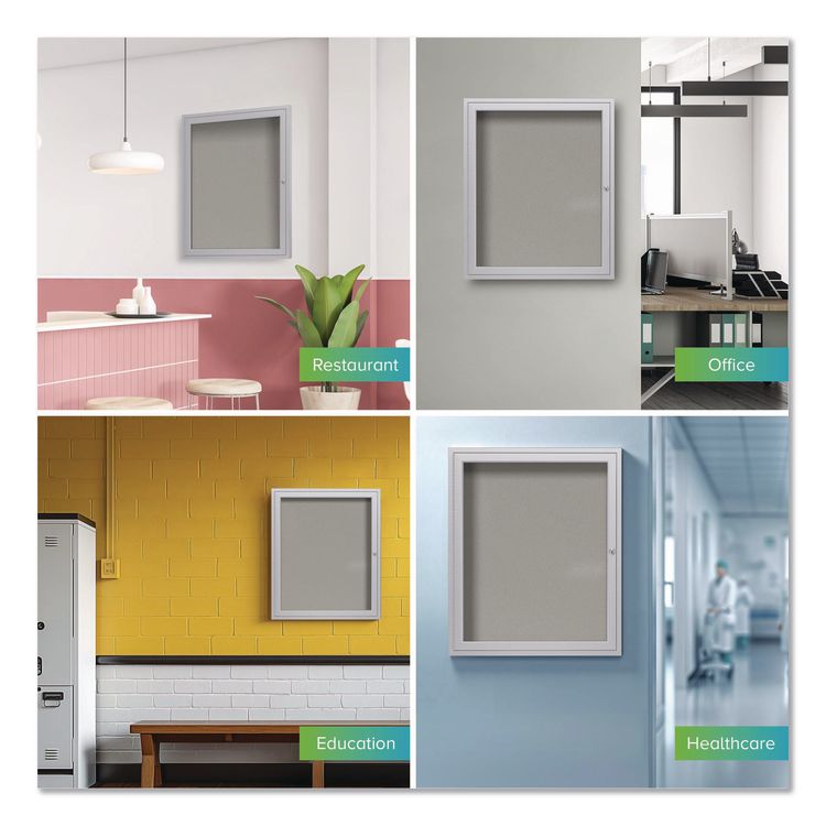 1 Door Enclosed Vinyl Bulletin Board with Satin Frame, 30" x 36", Silver Surface, Satin Aluminum Frame