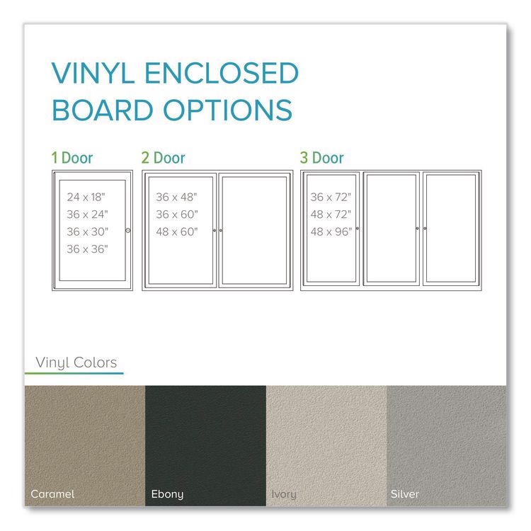 1 Door Enclosed Vinyl Bulletin Board with Satin Frame, 24" x 36", Silver Surface, Satin Aluminum Frame