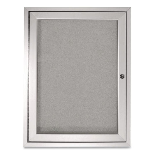 1 Door Enclosed Vinyl Bulletin Board with Satin Frame, 18" x 24", Silver Surface, Satin Aluminum Frame