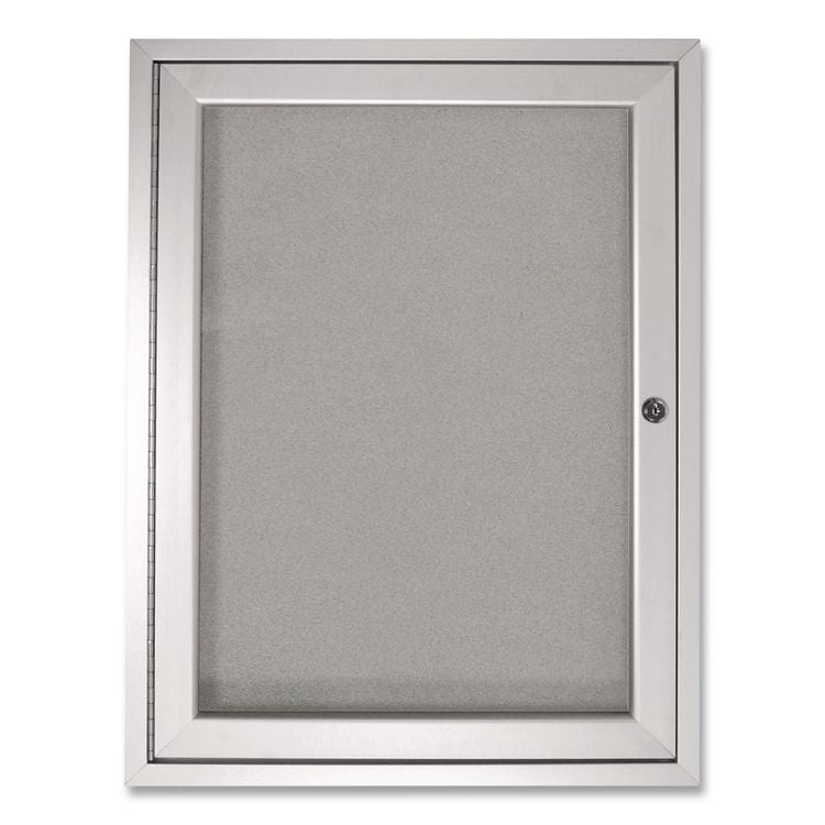 1 Door Enclosed Vinyl Bulletin Board with Satin Frame, 24" x 36", Silver Surface, Satin Aluminum Frame