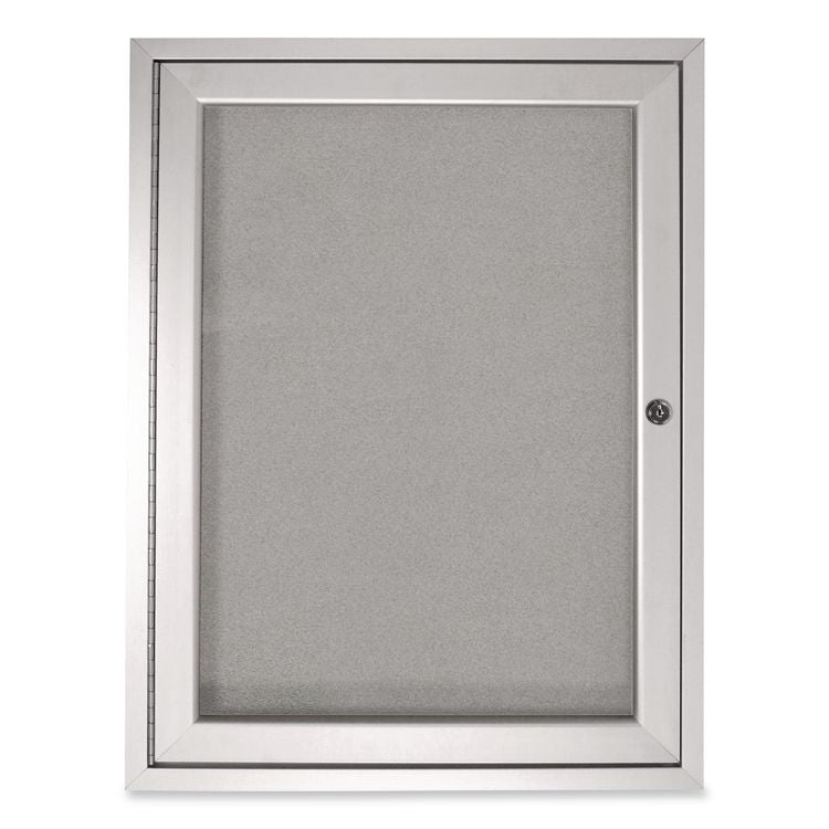 1 Door Enclosed Vinyl Bulletin Board with Satin Frame, 30" x 36", Silver Surface, Satin Aluminum Frame