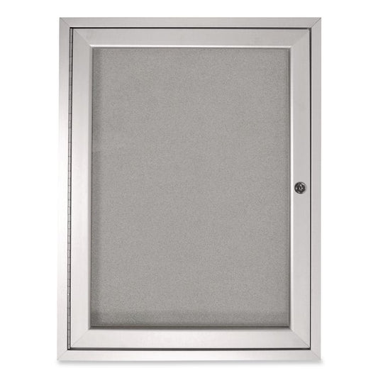 1 Door Enclosed Vinyl Bulletin Board with Satin Frame, 30" x 36", Silver Surface, Satin Aluminum Frame