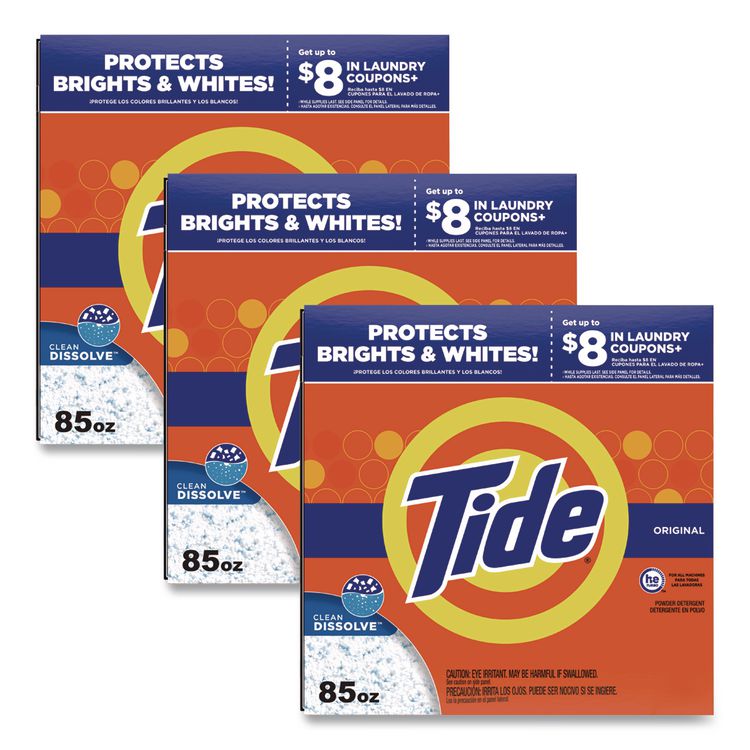 HE Laundry Detergent, Tide Original Scent, Powder, 85 oz Box, 3/Carton