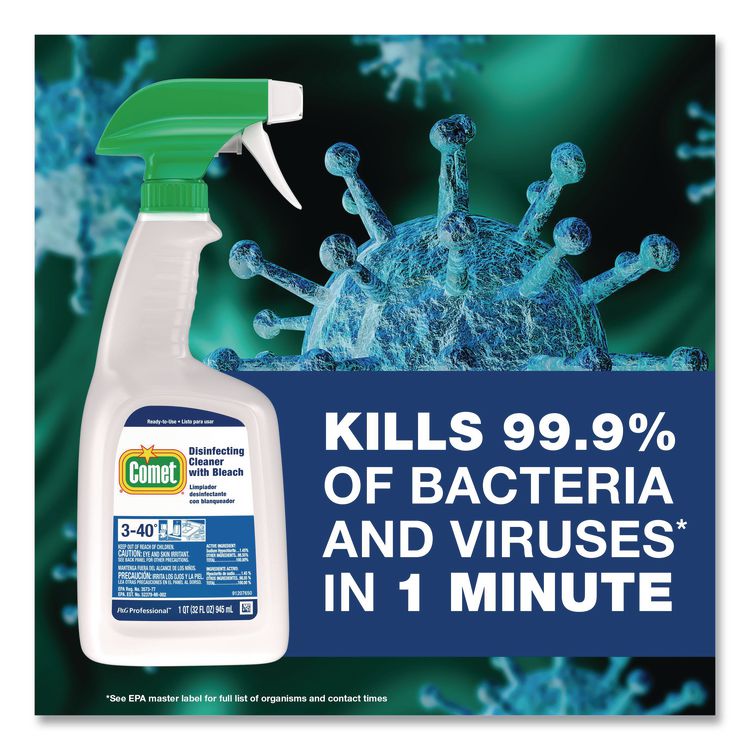 Cleaner with Bleach, 32 oz Bottles, 8 Bottles and 2 Trigger Sprayers/Carton