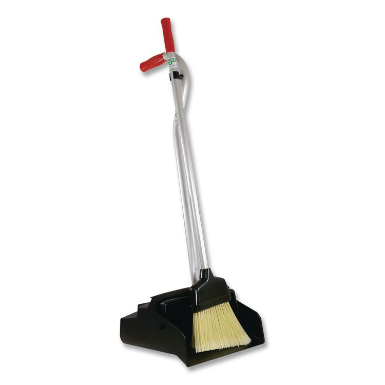 Ergo Dustpan With Broom, 12 x 33, Metal/Vinyl, Red/Silver